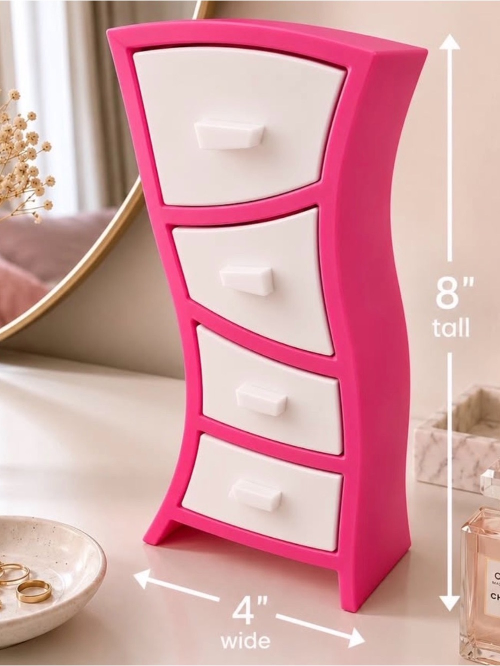 Pink Wavy Decorative Organizer with Drawers | 3D Printed Storage | Funky Feminin